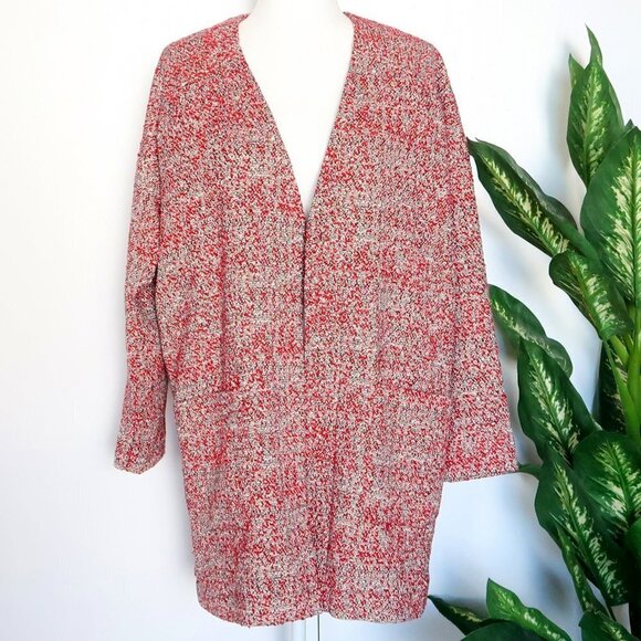 Ben Simon Red Tweed Open Front Long Blazer Jacket Size Small S - Picture 9 of 9